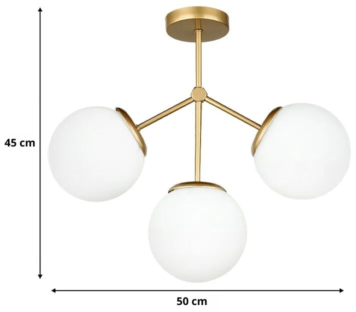 Φωτιστικό οροφής Alison Megapap Ε27 μεταλλικό - γυάλινο τρίφωτο χρώμα χρυσό Ø50x45εκ. - GP030-0133,1