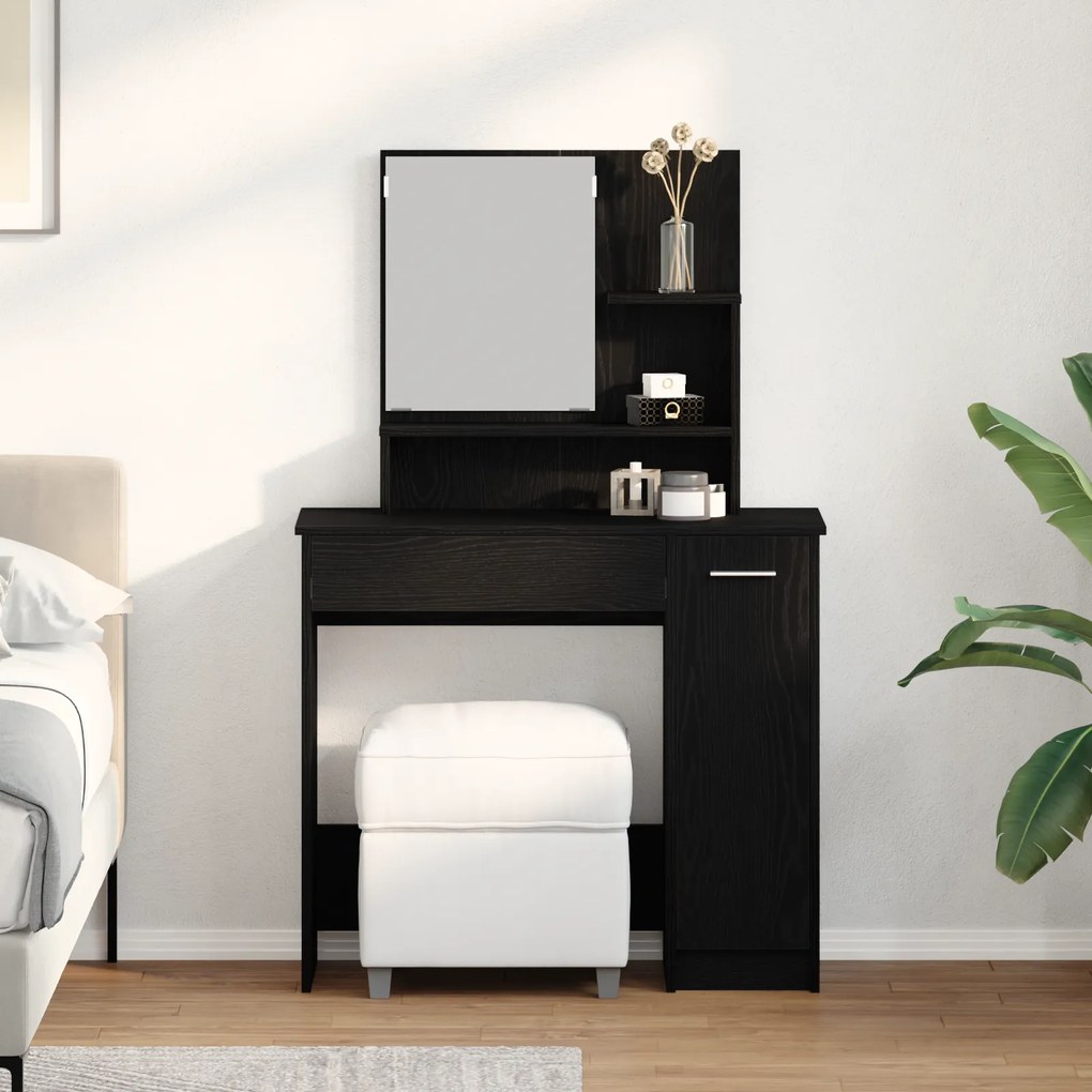 vidaXL Μαύρο Τραπεζάκι με Καθρέφτη - 86,5 x 35 x 136 εκ