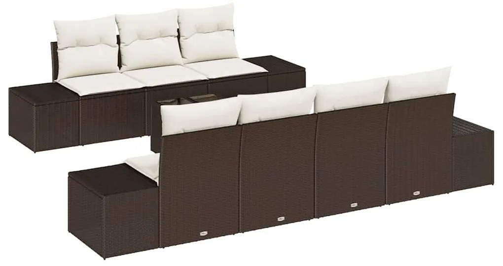 vidaXL Σετ Καναπέ Κήπου με μαξιλάρι 8 pcs Καφέ, Κρέμα 55 x 55 x 37 εκ