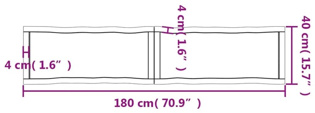 Επιφάνεια Τραπεζιού 180x40x(2-4) εκ. Ακατέργ. Μασίφ Ξύλο Δρυός - Καφέ