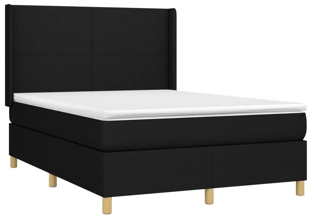 vidaXL Κρεβάτι Boxspring με Στρώμα & LED Μαύρο 140x190 εκ. Υφασμάτινο