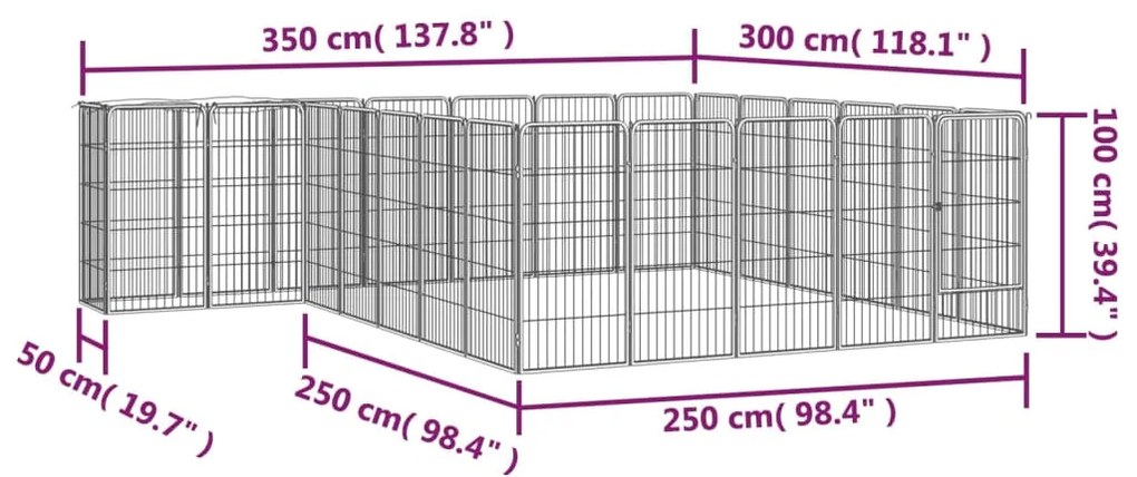 vidaXL Κλουβί Σκύλου 26 Πάνελ Μαύρο 50x100 εκ. Ατσάλι με Βαφή Πούδρας