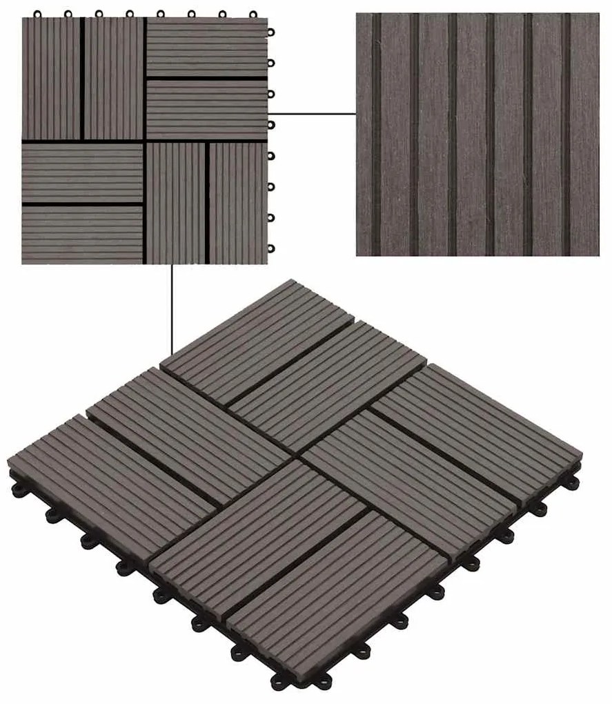 vidaXL Πλακάκια Deck 11 τεμ. Σκούρο Καφέ 30 x 30 εκ. 1 μ² από WPC