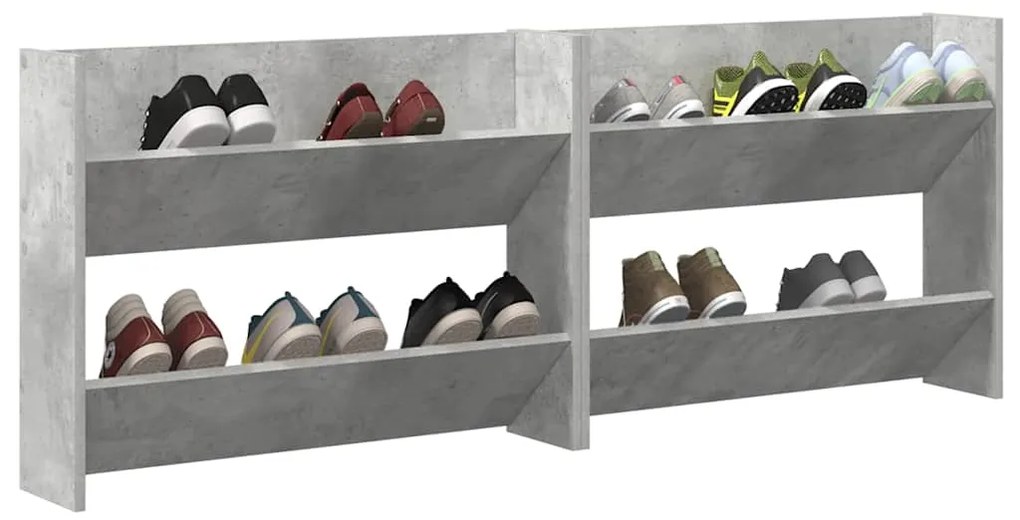 vidaXL Παπουτσοθήκες Τοίχου 2 τεμ. Γκρι Σκυρ. 80x18x60 εκ. Μοριοσανίδα
