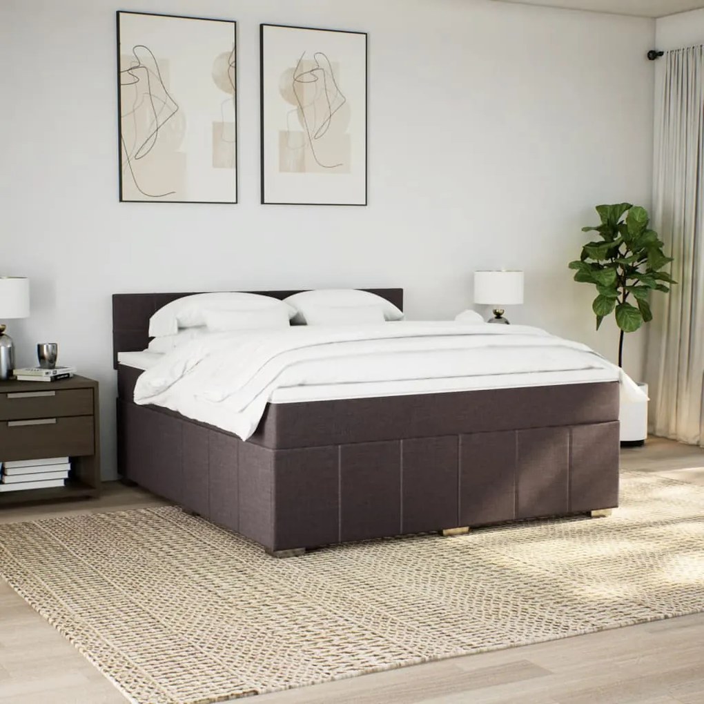 vidaXL Κρεβάτι Boxspring με Στρώμα Σκούρο Καφέ 180x200 εκ Υφασμάτινο