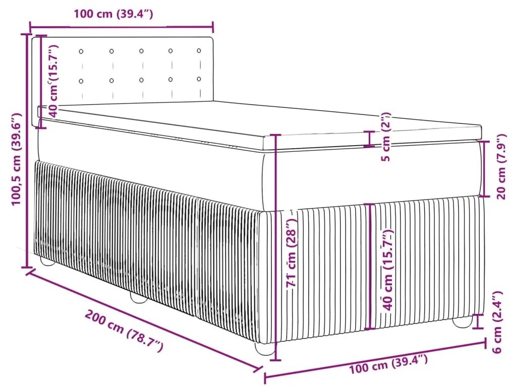 Κρεβάτι Boxspring με Στρώμα Σκούρο Γκρι 100x200 εκ. Βελούδινο - Γκρι