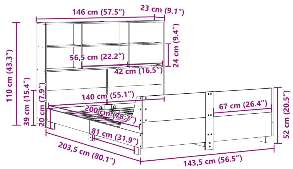 Σκελετός Κρεβατιού Χωρίς Στρώμα Καφέ 140x200 Μασίφ Ξύλο Πεύκου - Καφέ