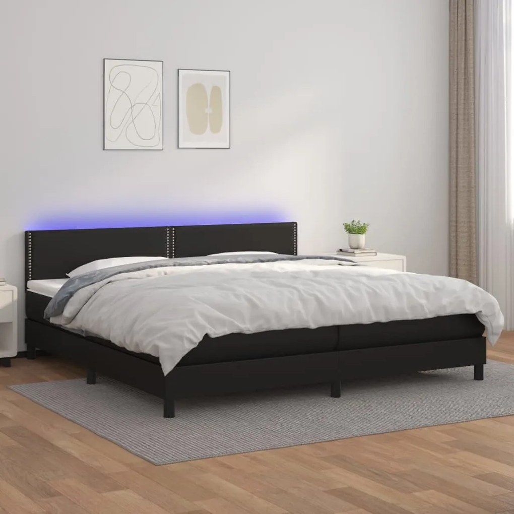 vidaXL Κρεβάτι Boxspring με Στρώμα & LED Μαύρο 200x200 εκ. Συνθ. Δέρμα