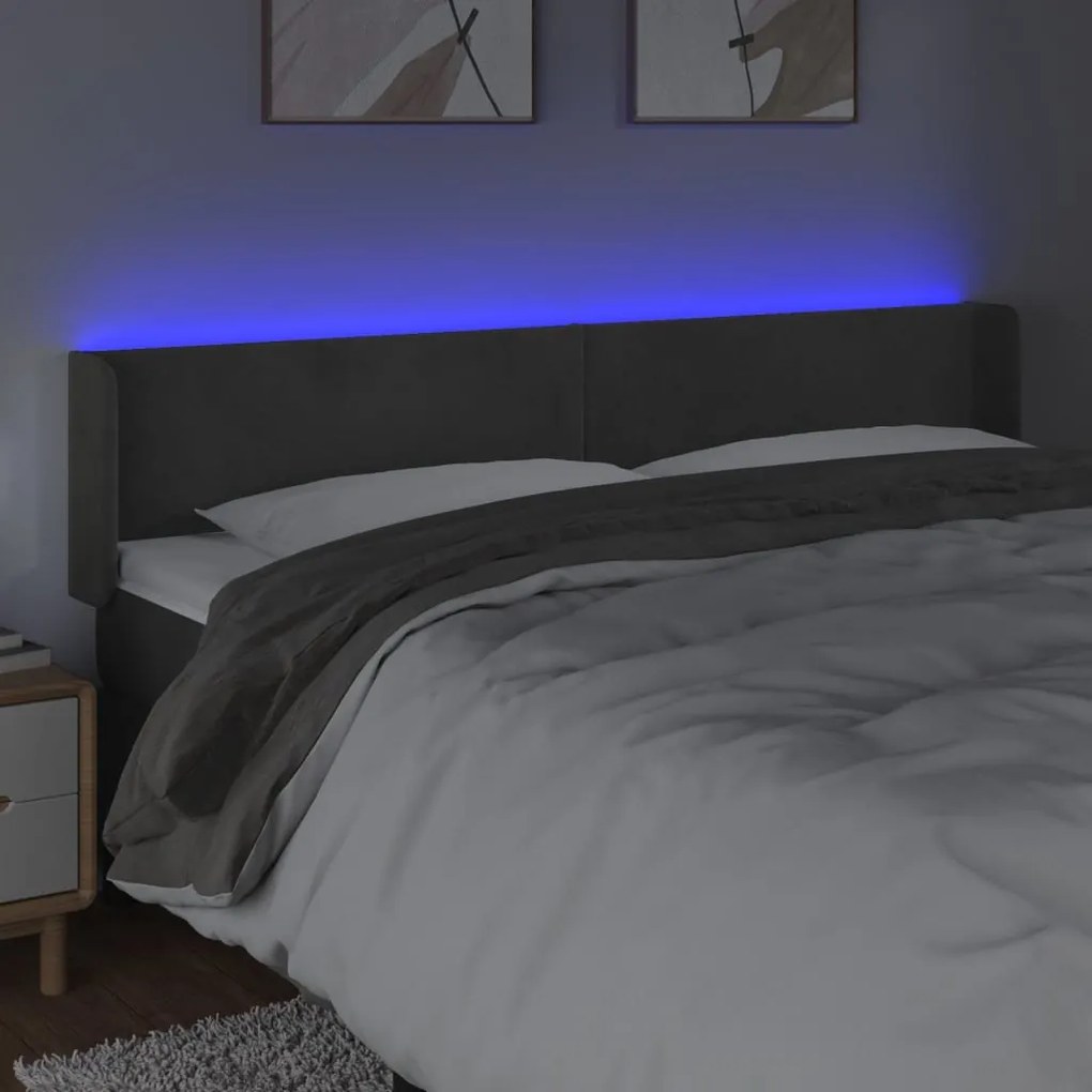 Κεφαλάρι Κρεβατιού LED Σκούρο Γκρι 163x16x78/88 εκ. Βελούδινο 3123011