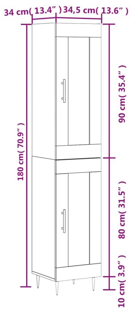 Ντουλάπι Γυαλ. Λευκό 34,5 x 34 x 180 εκ. από Επεξεργασμένο Ξύλο - Λευκό