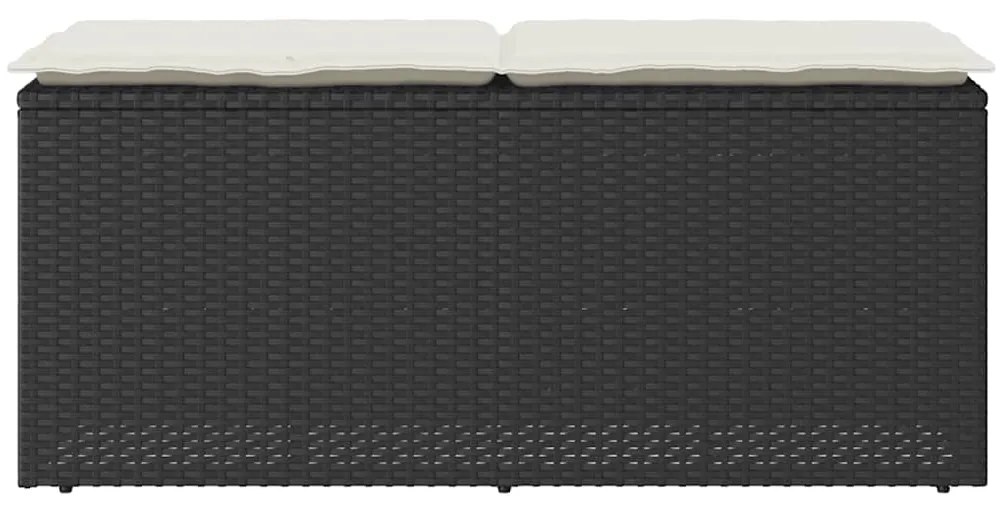 vidaXL Πάγκος κήπου με μαξιλάρι Μαύρο 110x40x44 cm Poly Rattan