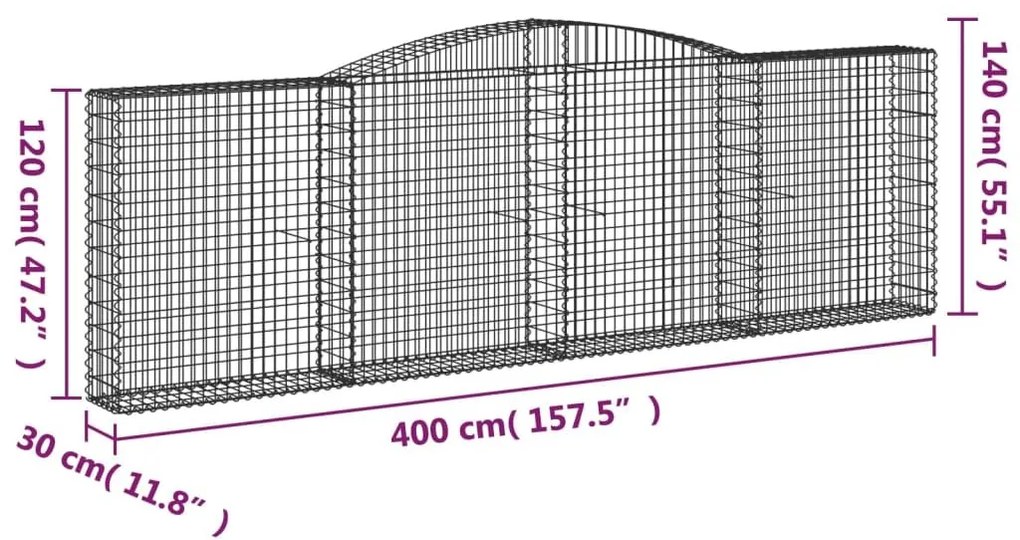 Συρματοκιβώτια Τοξωτά 20 τεμ. 400x30x120/140 εκ. Γαλβαν. Ατσάλι - Ασήμι