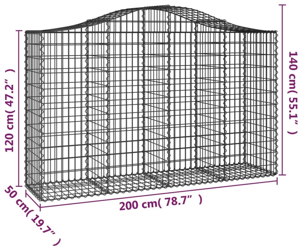 Συρματοκιβώτια Τοξωτά 6 τεμ. 200x50x120/140 εκ. Γαλβαν. Ατσάλι - Ασήμι