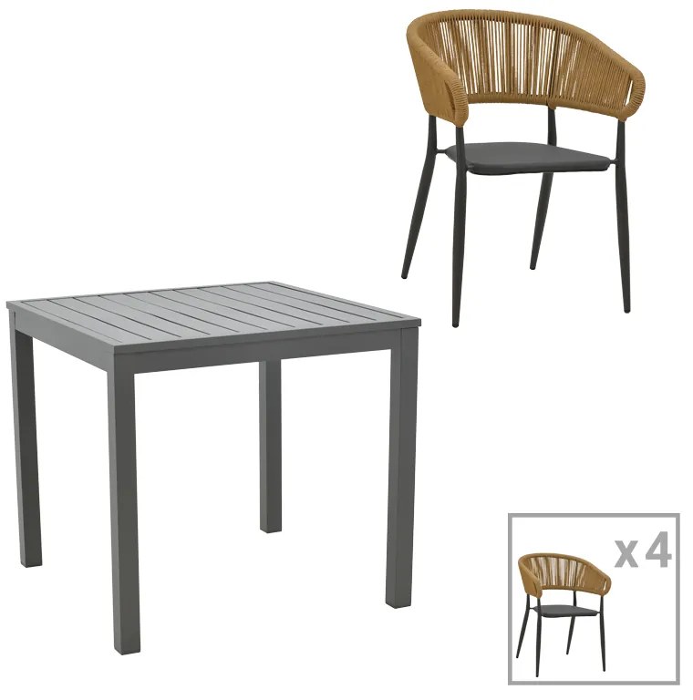 Τραπεζαρία Kliton-Raven σετ 5τεμ pakoworld αλουμίνιο σε ανθρακί απόχρωση 80x80x74εκ