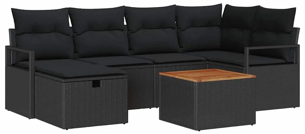 vidaXL Σετ Καναπέ Κήπου με μαξιλάρι 7 pcs Μαύρο Πολυ ράταν