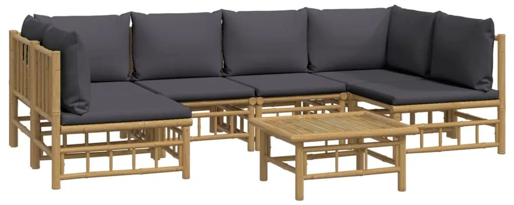 vidaXL Σαλόνι Κήπου Σετ 7 Τεμαχίων από Μπαμπού με Σκ. Γκρι Μαξιλάρια