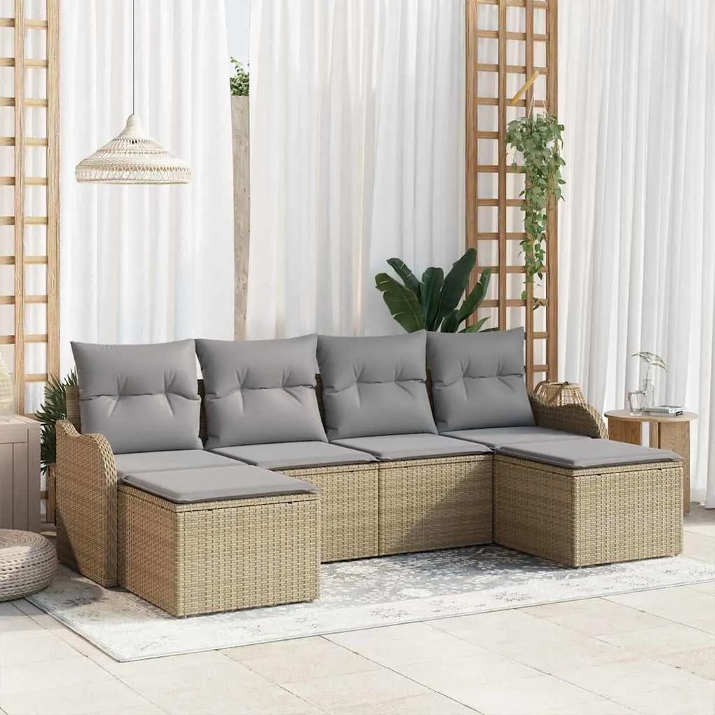 vidaXL Σετ Καναπέ Κήπου 6 pcs Μπεζ, ανοιχτό γκρι Πολυ ράταν