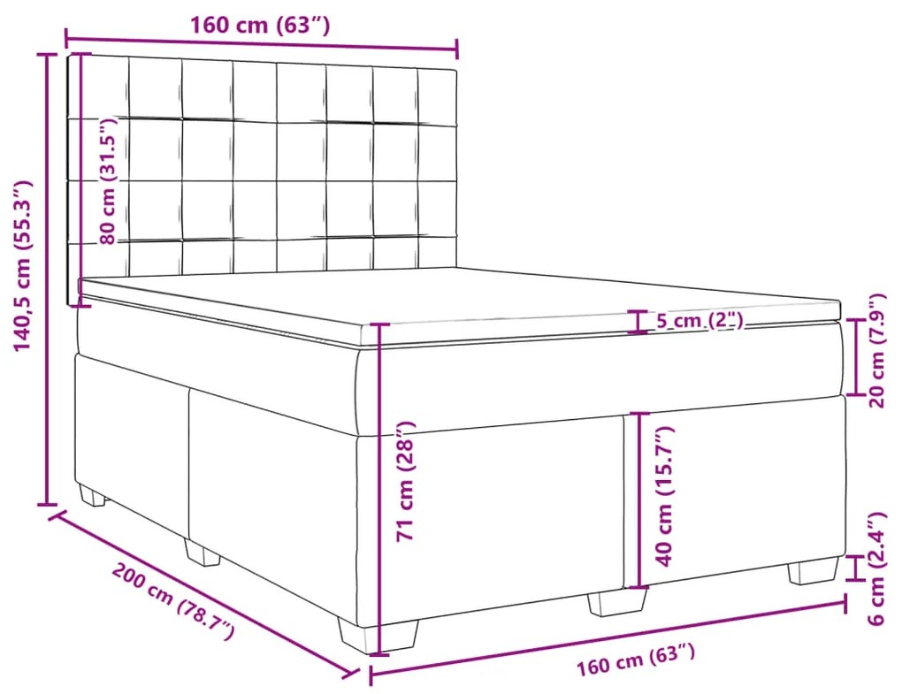 Κρεβάτι Boxspring με Στρώμα Μαύρο 160x200 εκ. Υφασμάτινο - Μαύρο