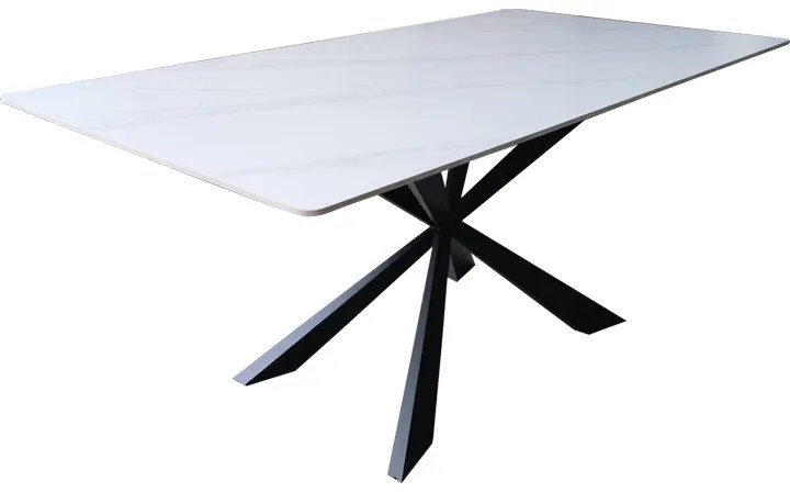 Τραπέζι Mattias pakoworld sintered stone λευκη όψη μαρμάρου με μαύρα μεταλλικά πόδια 180x90x75εκ