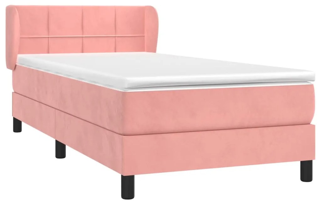 vidaXL Κρεβάτι Boxspring με Στρώμα Ροζ 90x190 εκ. Βελούδινο