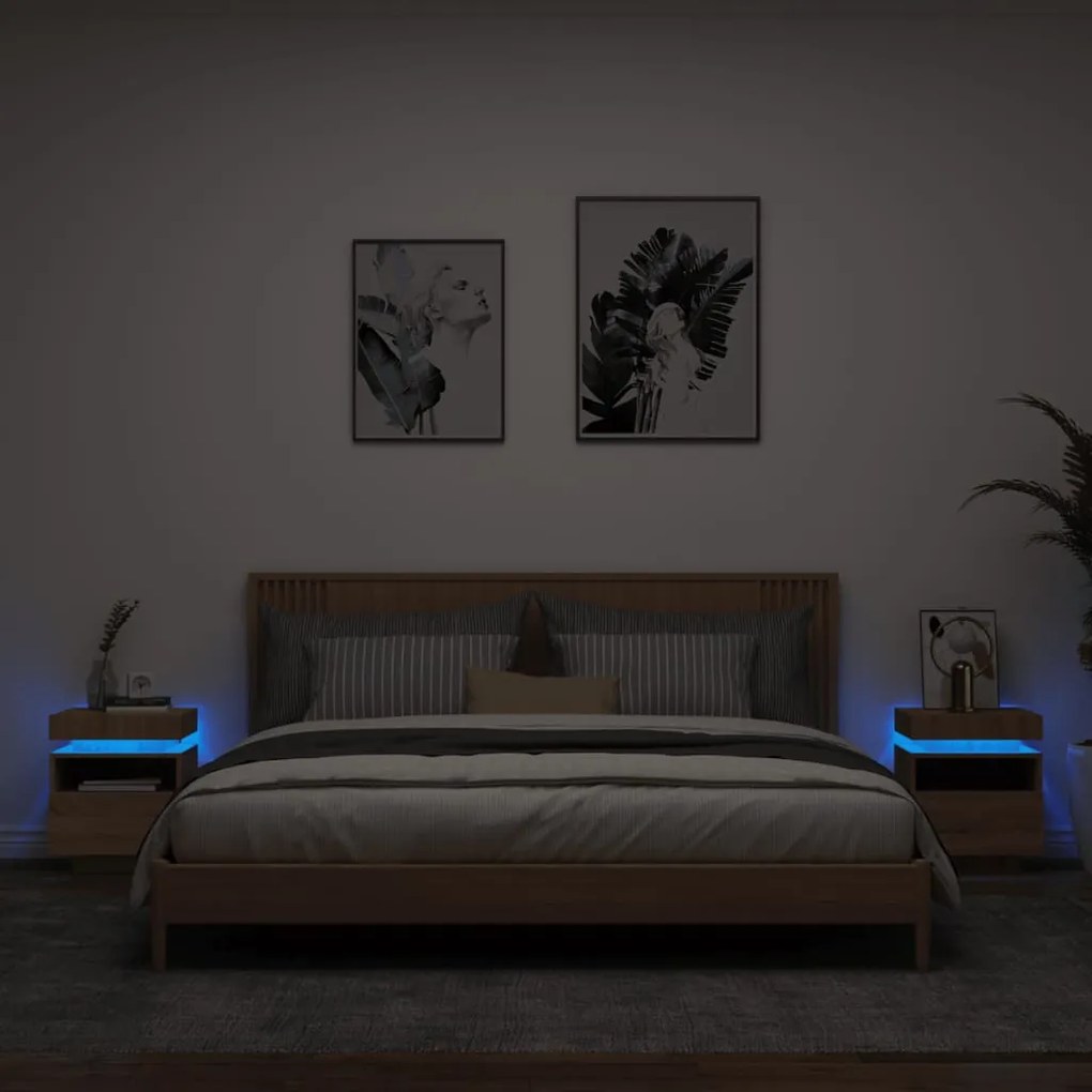 Κομοδίνα με Φώτα LED 2 τεμ. Sonoma Δρυς 40x39x48,5 εκ. - Καφέ