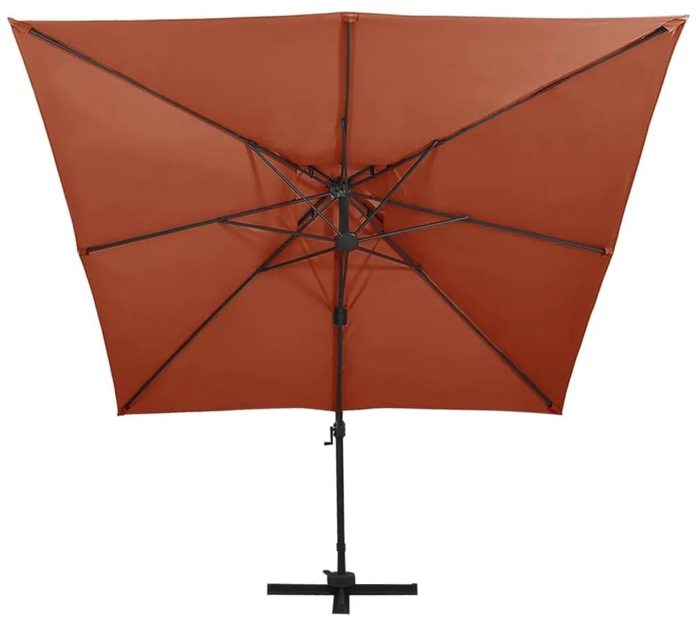 Ομπρέλα Κρεμαστή με Διπλή Οροφή Τερακότα 300 x 300 εκ. - Πορτοκαλί