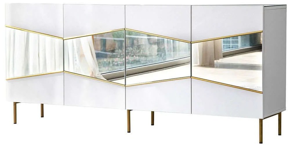 Μπουφές Nice 552NOS1809 180x40x80cm White-Gold Μοριοσανίδα, Μελαμίνη