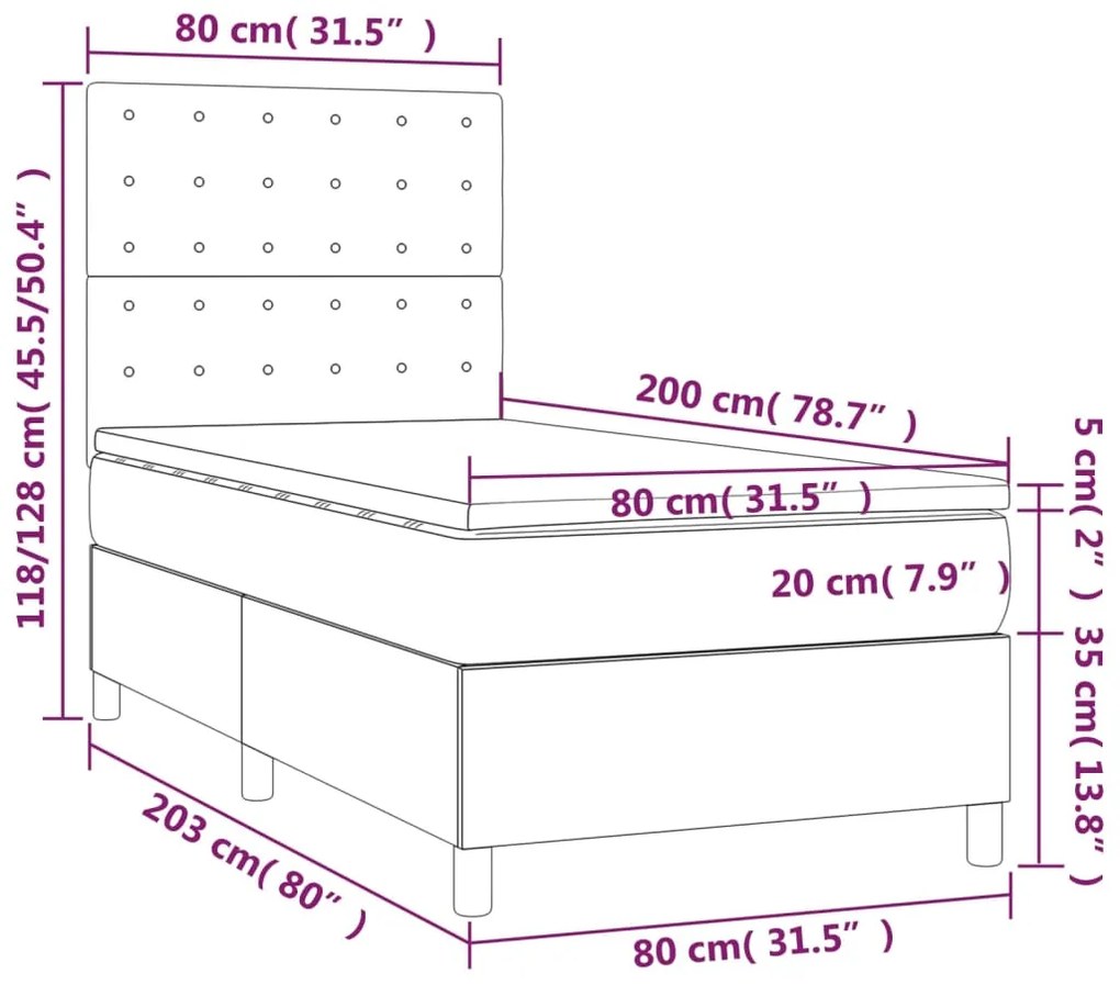 Κρεβάτι Boxspring με Στρώμα Σκούρο Καφέ 80x200 εκ. Υφασμάτινο - Καφέ