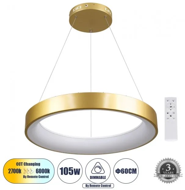 Κρεμαστό Φωτιστικό Οροφής LED 105W 12075lm SALEM Globostar 61247 Χρυσό