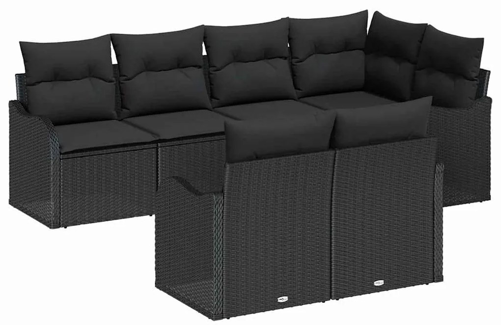 vidaXL Σετ Καναπέ Κήπου με μαξιλάρι 7 pcs Μαύρο Πολυ ράταν