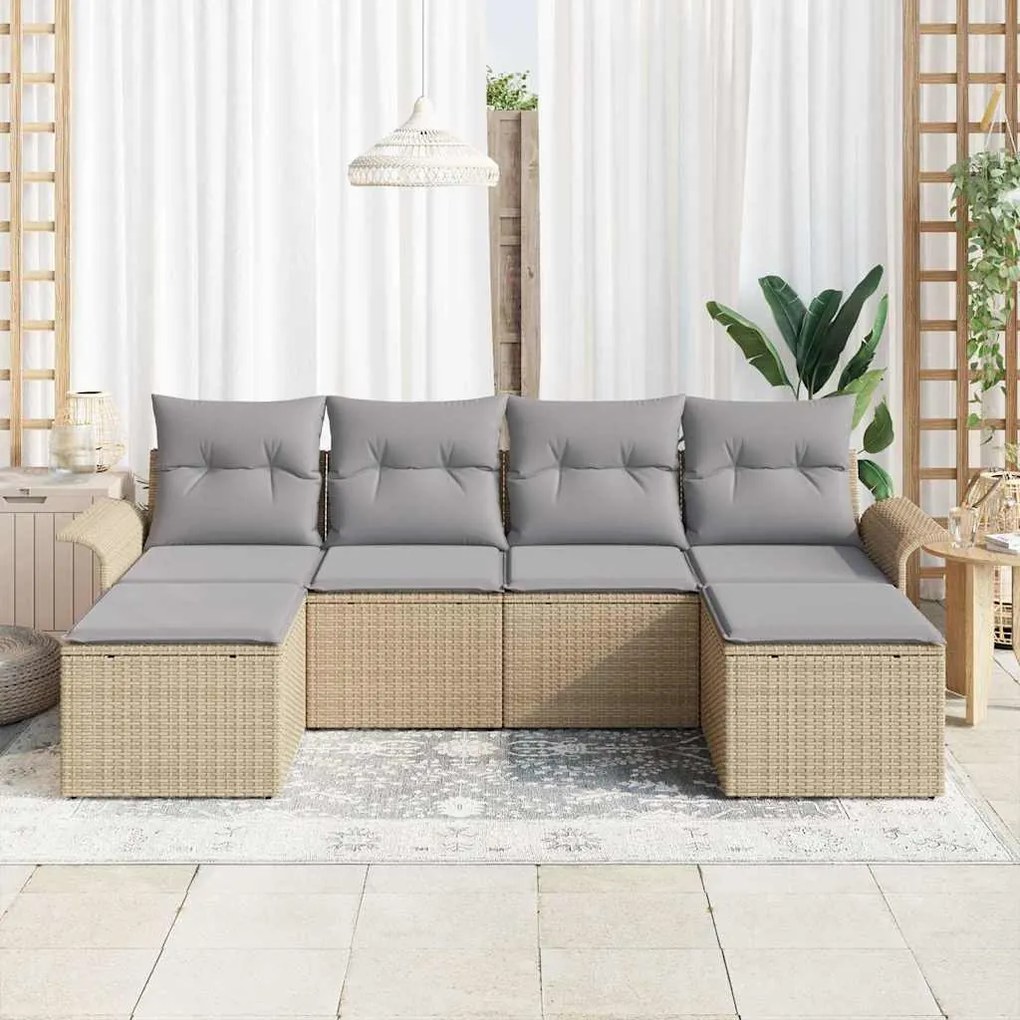 vidaXL Σετ Καναπέ Κήπου με μαξιλάρι 6 pcs Μπεζ Πολυ ράταν