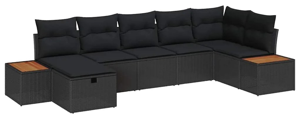 vidaXL Σετ Καναπέ Κήπου με μαξιλάρι 7 pcs Μαύρο Πολυ ράταν