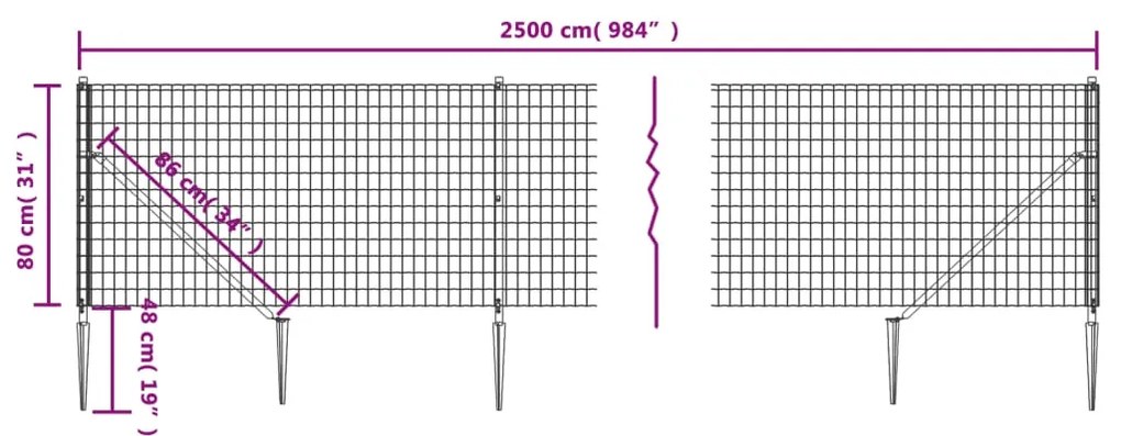 vidaXL Συρματόπλεγμα Περίφραξης Πράσινο 0,8 x 25 μ. με Καρφωτές Βάσεις