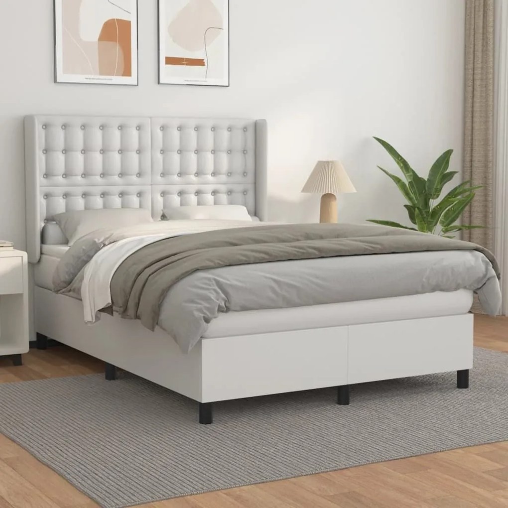 Κρεβάτι Boxspring με Στρώμα Λευκό 140x190εκ.από Συνθετικό Δέρμα - Λευκό