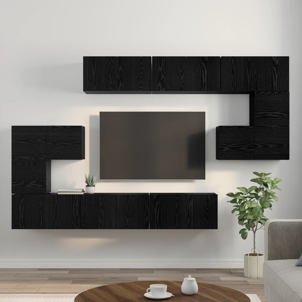 vidaXL Σετ Τηλεοπτικής Ντουλάπας 10 pcs Μαύρη Δρυς 180 x 30 x 90.5 εκ