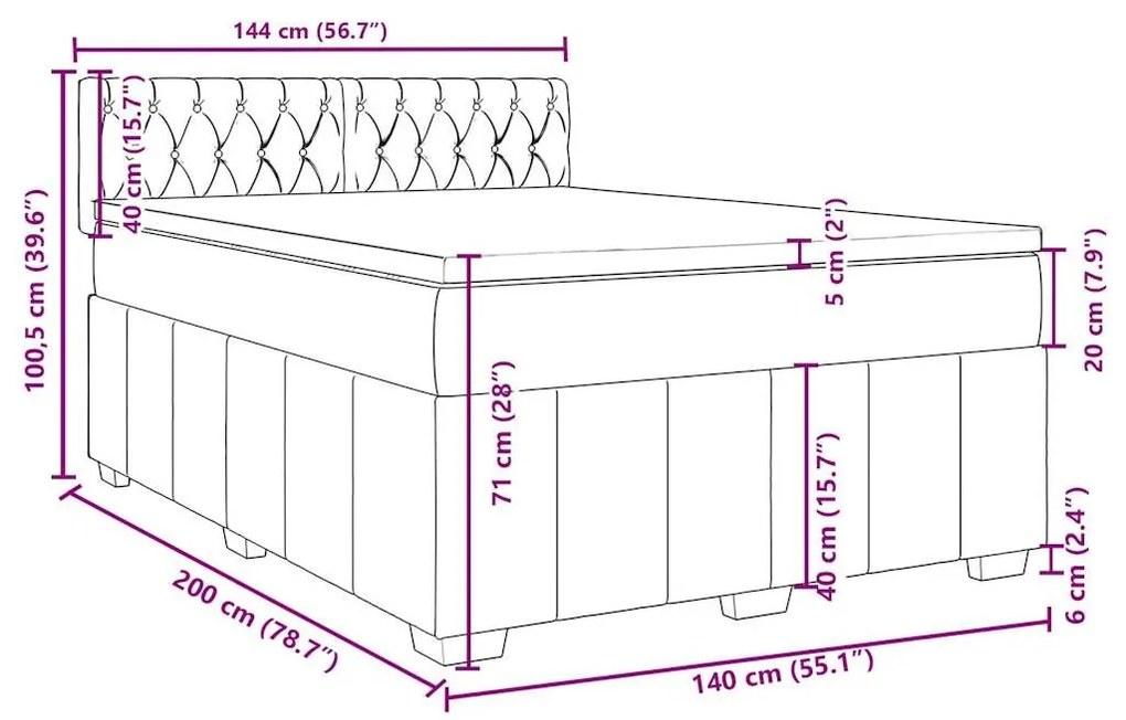 Κρεβάτι Boxspring με Στρώμα Μαύρο 140x200 εκ. Υφασμάτινο - Μαύρο