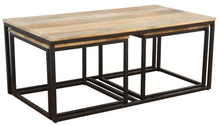 QUADRO COFFEE TABLE SET 3ΤΕΜ ΦΥΣΙΚΟ ΜΑΥΡΟ 110x60xH45cm - 04-1055