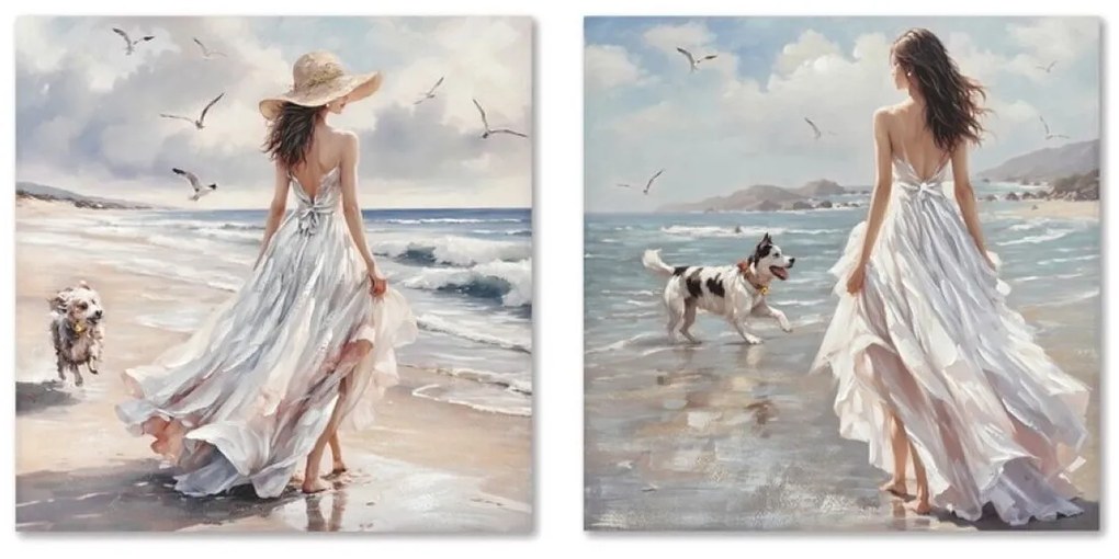 Καμβάς Home ESPRIT Μπλε Λευκό Μεσογείακός 80 x 3 x 80 cm (x2)