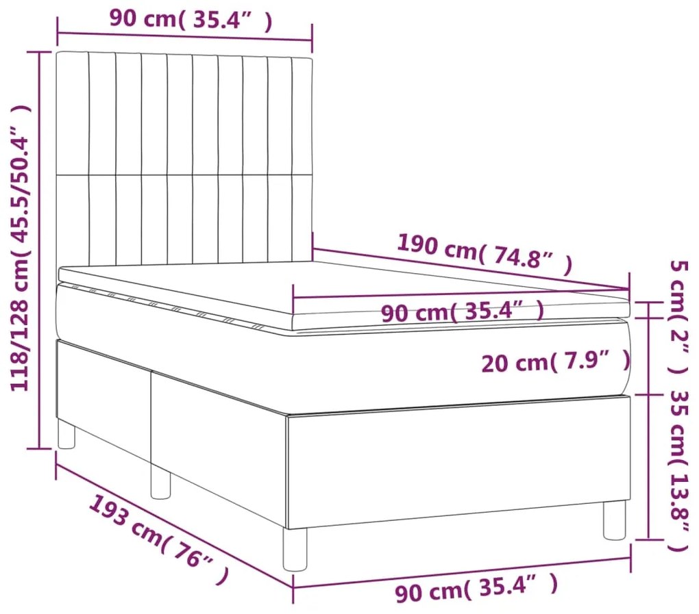 Κρεβάτι Boxspring με Στρώμα Σκούρο Καφέ 90x190 εκ. Υφασμάτινο - Καφέ