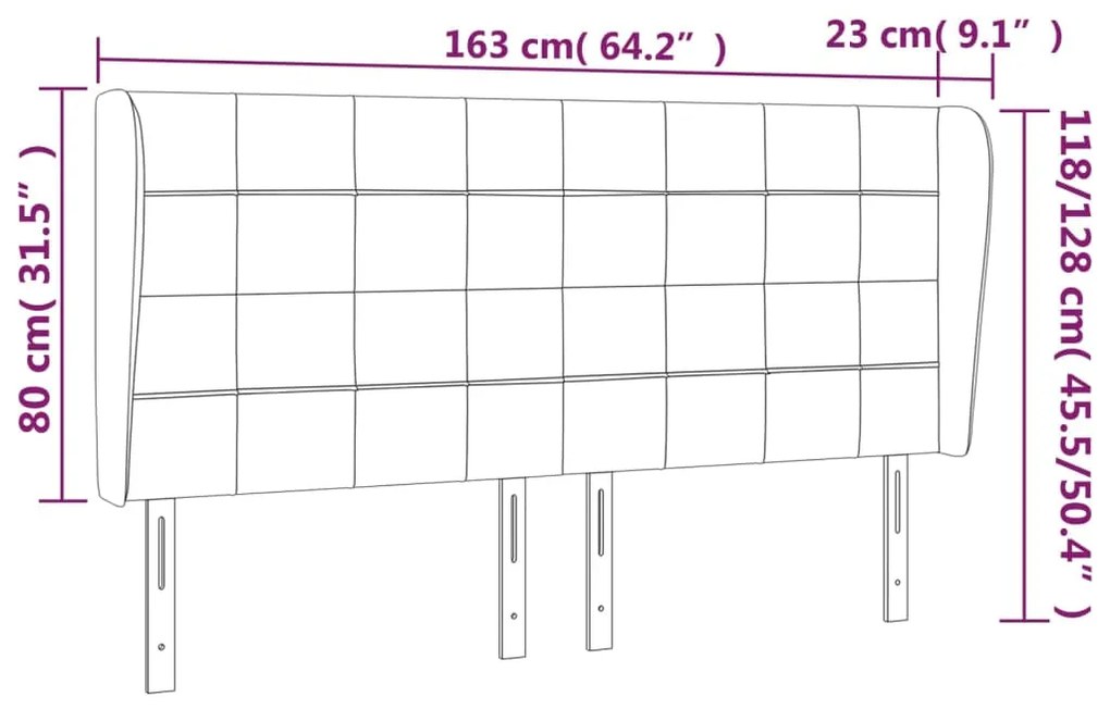 Κεφαλάρι με Πτερύγια Σκούρο Γκρι 163x23x118/128 εκ. Βελούδινο 3118011