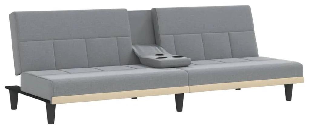 Καναπές Κρεβάτι με Ποτηροθήκες Ανοιχτό Γκρι Υφασμάτινος - Γκρι
