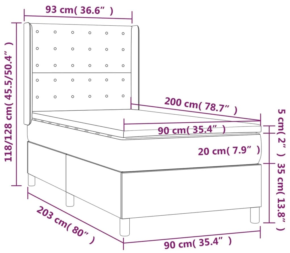 ΚΡΕΒΑΤΙ BOXSPRING ΜΕ ΣΤΡΩΜΑ &amp; LED ΜΑΥΡΟ 90X200 ΕΚ. ΣΥΝΘ. ΔΕΡΜΑ 3139361