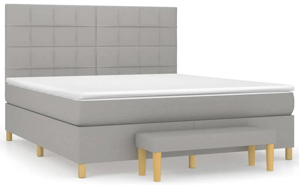 vidaXL Κρεβάτι Boxspring με Στρώμα Ανοιχτό Γκρι 180x200 εκ. Υφασμάτινο