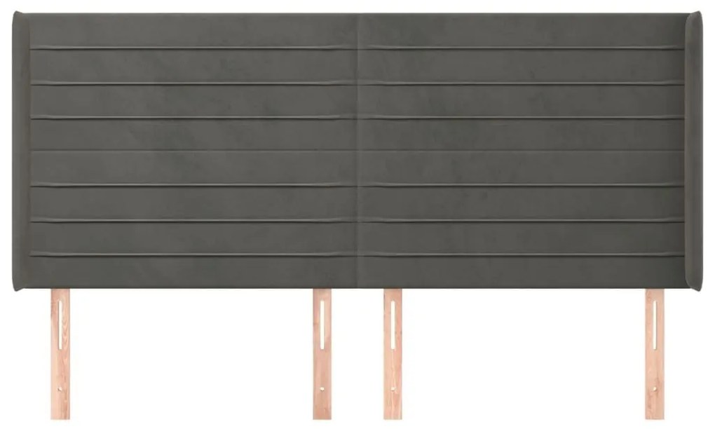 Κεφαλάρι με Πτερύγια Σκούρο Γκρι 163x16x118/128 εκ. Βελούδινο - Γκρι
