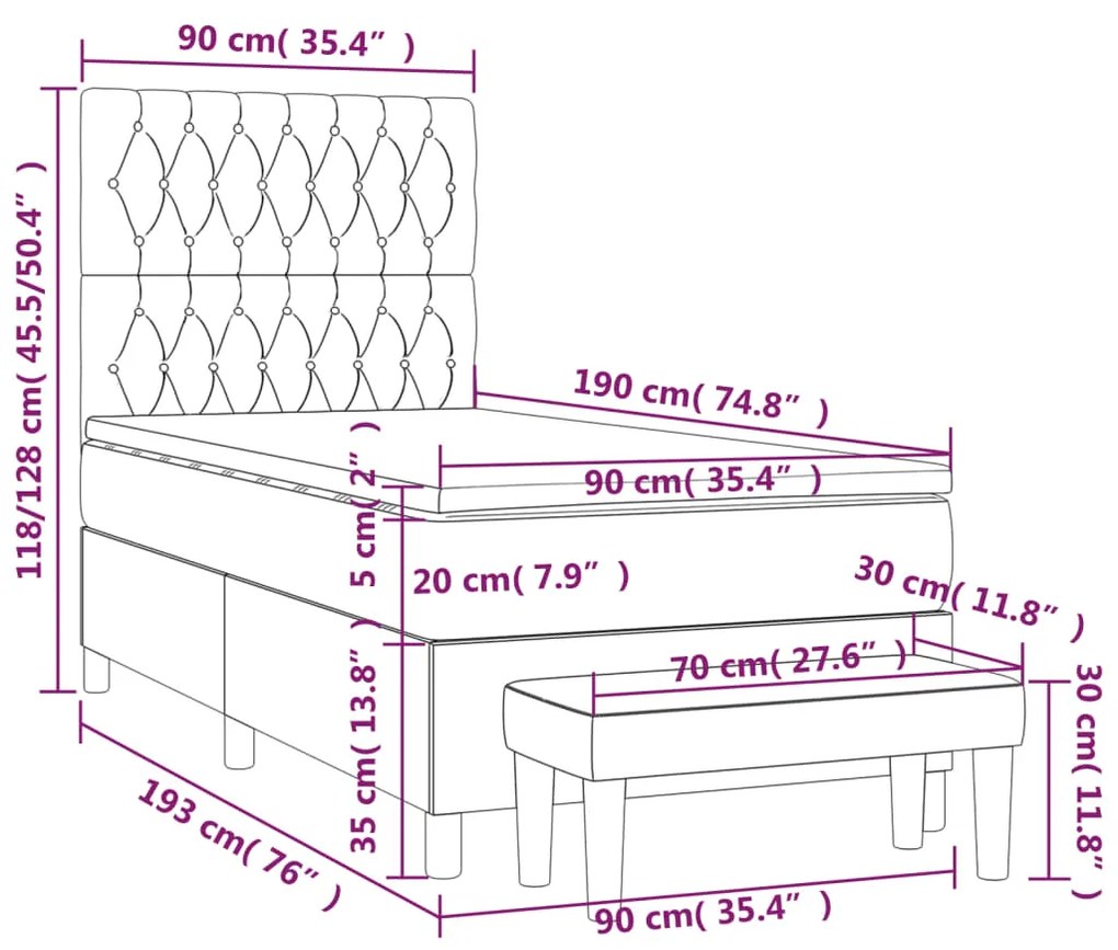 ΚΡΕΒΑΤΙ BOXSPRING ΜΕ ΣΤΡΩΜΑ ΣΚΟΥΡΟ ΚΑΦΕ 90X190 ΕΚ. ΥΦΑΣΜΑΤΙΝΟ 3136800