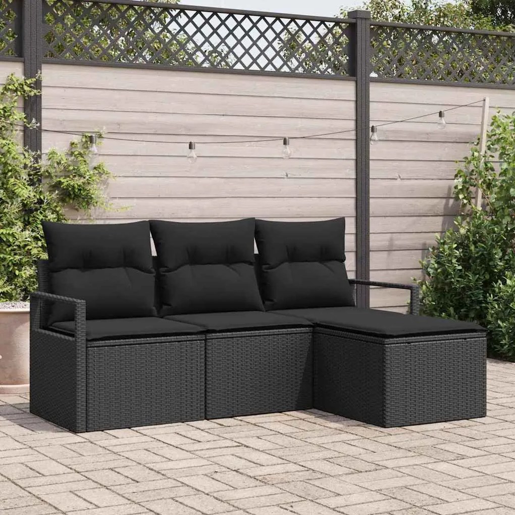 vidaXL Σετ Καναπέ Κήπου 4 pcs Μαύρο Πολυ rattan, βαμμένο ατσάλι