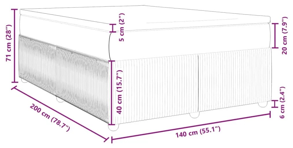 Κρεβάτι Boxspring με Στρώμα Σκούρο Γκρι 140x200 εκ Υφασμάτινο - Γκρι