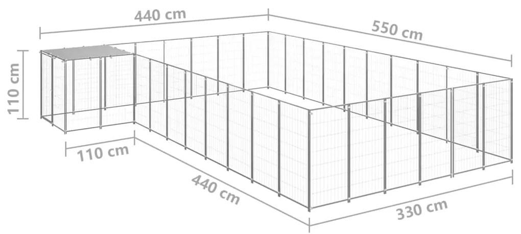 vidaXL Σπιτάκι Σκύλου Ασημί 19,36 μ² Ατσάλινο