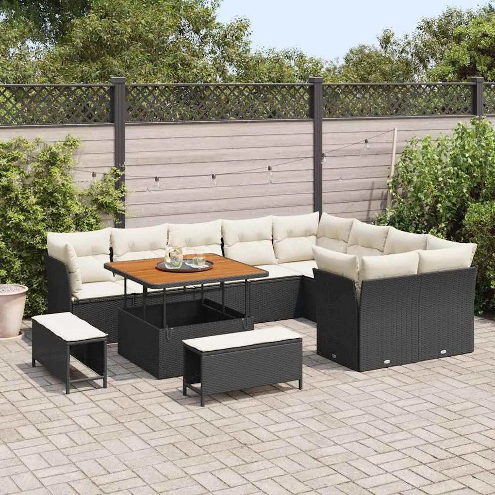 vidaXL Σετ Καναπέ Κήπου 12 pcs Μαύρο και κρεμ 100 x 100 x 71 cm