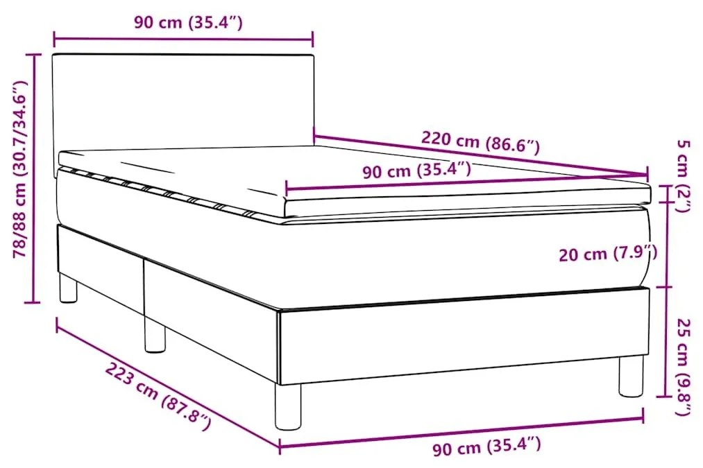 Κρεβάτι Boxspring με Στρώμα Μαύρο 90x220 εκ. Βελούδινο - Μαύρο